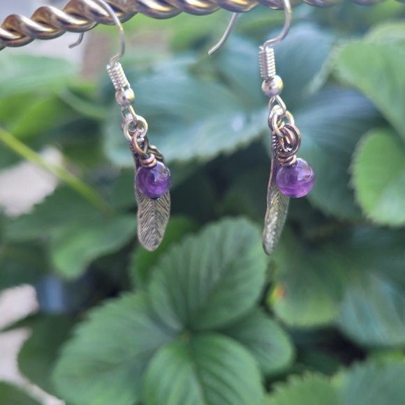 Amethyst Feather Earrings - Picture 3 of 3
